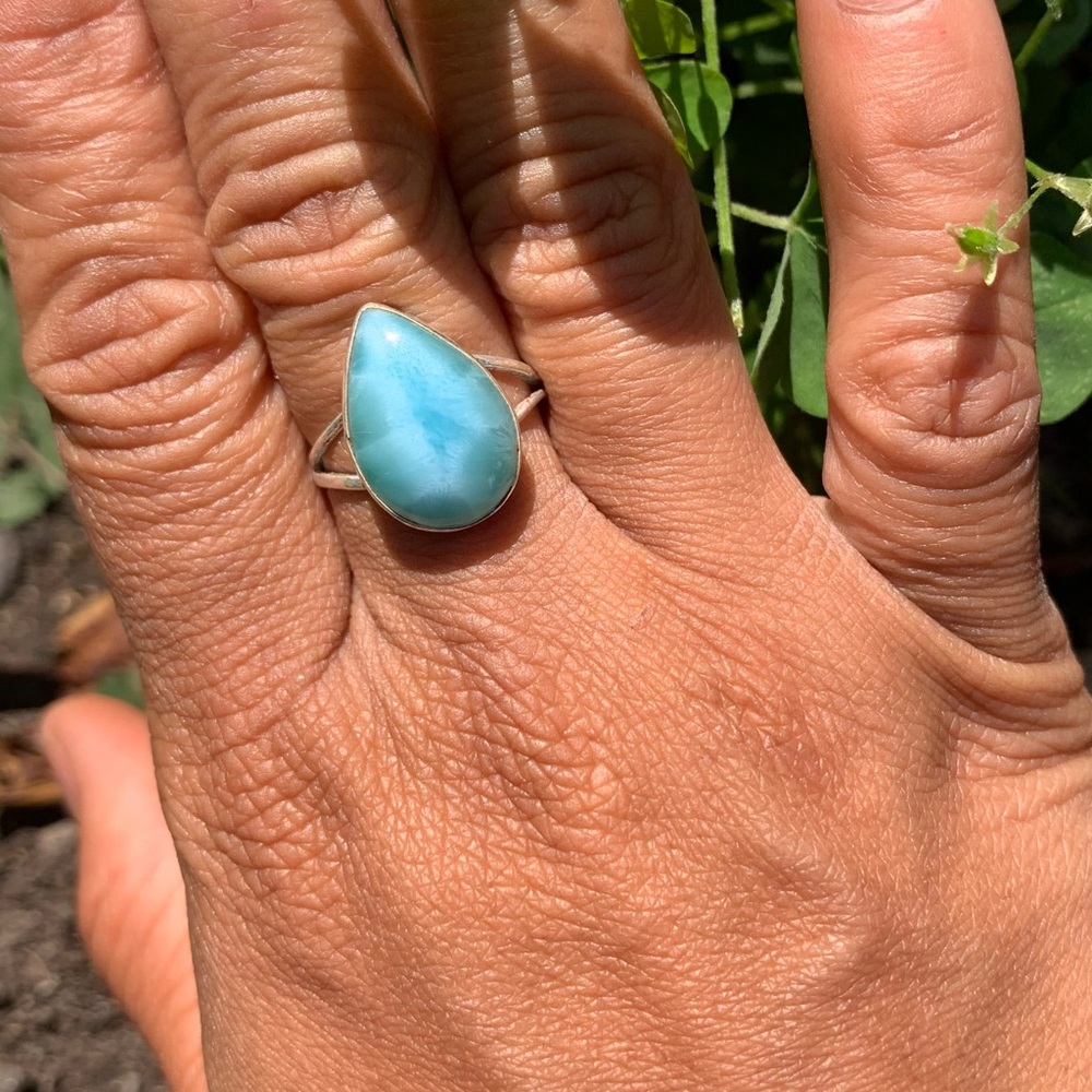 925 silver rings with larimar stone for women.